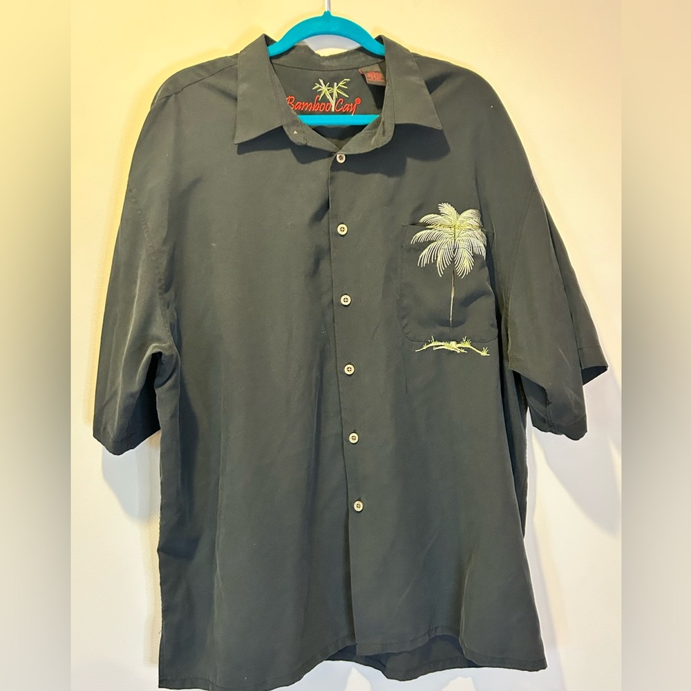 Bamboo Cay Men's Short Sleeve Black Hawaiian Shirt XXL Embroidered Palm‎ Tree